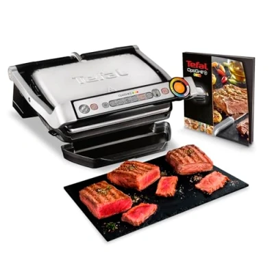 Immagine di Tefal GC712D12 Plancha cocina, 7 modos cocción, indicador del Progreso, Sensor de grosor, bandejas extraíbles y desmontables, 2000 W, Alluminio, Nero