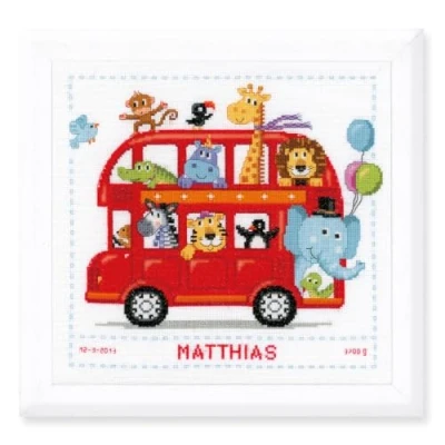 Immagine di Vervaco Stickpackung Zählmuster Fröhliche Busfahrt Kit per Punto Croce contato, Cotone, Multicolore, 28.0 x 0.30000000000000004 cm