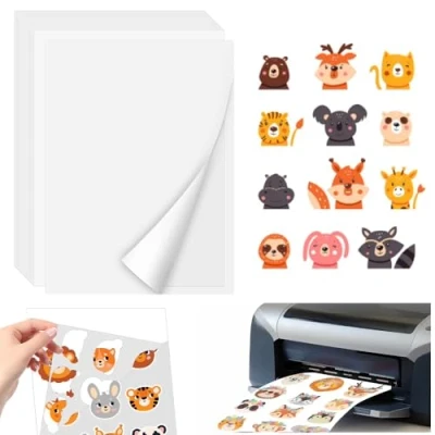 Immagine di ADERTOS 30 Fogli Carta Adesiva Stampabile Trasparente Vinile Adesivo A4, per Stampanti a Getto d&#039;inchiostro e Laser, 21x 29,7