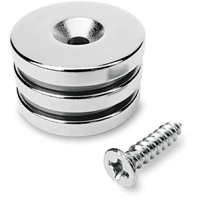 Immagine di Sensei 3 pezzi Magnete con foro svasato al neodimio 25x4 mm per vite, capacità di carico 9 kg + viti incluse nella confezione