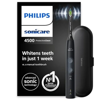 Immagine di Philips Sonicare ProtectiveClean 4500 spazzolino elettrico, sonico con 2 modalità di spazzolamento, Clean e White, sensore pressione, timer custodia da viaggio, nero, modello HX6830/53