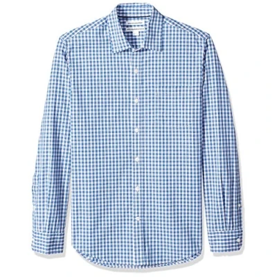 Immagine di Amazon Essentials Camicia in Popeline A Maniche Lunghe Slim Uomo, Blu Quadretti, L