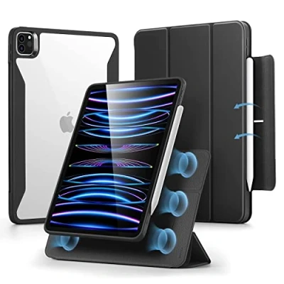 Immagine di ESR Cover per iPad Pro 11 (2022/2021, 4/3a Generazione), Custodia Magnetica Rimovibile, Supporto Pencil 2, Verticale, Retro Trasparente, Attivazione/Standby Automatica, Nero