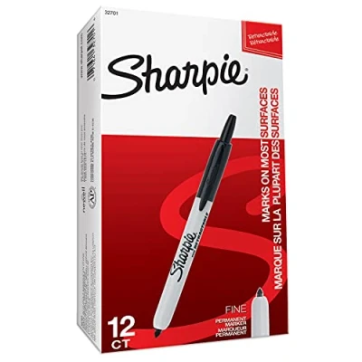 Immagine di Sharpie Pennarello indelebile a punta Fine con retrattile, Nero, Scatola da 12