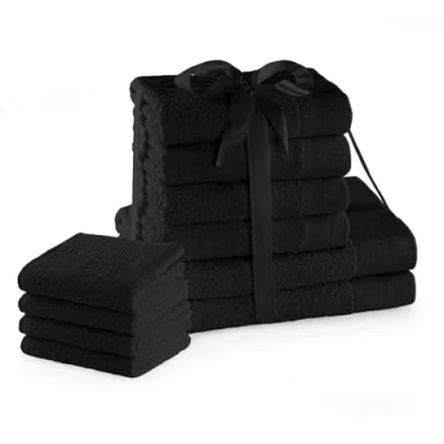 Immagine di AmeliaHome, set di asciugamani nero, 4 per ospiti 30 x 50 cm, 100 cm e 2 teli doccia 70 140 100% cotone assorbente Amari