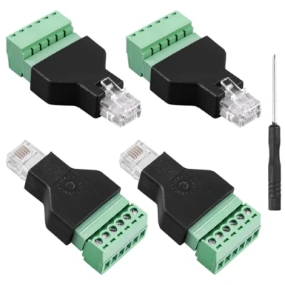 Immagine di GOMETY 4 adattatori RJ12 a 6 pin, connettori modulari RJ12, 6P6C, vite per telefono, accoppiatore di cavi CCTV, cavo cuffie Cat3