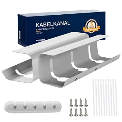 Immagine di E.For.U® Set di 2 canalina per cavi, la gestione ordinata dei cavi sulla scrivania, con accessori, facile da montare (grigio)