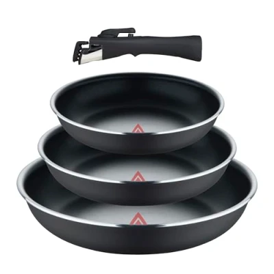 Immagine di BERGNER CLICK&amp;COOK Set 4 pezzi padelle in alluminio pressato con manico staccabile e punto di calore rivestimento ILAG Essential antracite compatibile l&#039;induzione