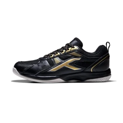 Immagine di HUNDRED Scarpe da badminton professionali antitraccia Raze per uomo Materiale: ecopelle Adatto tennis indoor, squash, ping pong, basket e paddle (nero/oro, taglia: EU 40, UK 6, US 7)