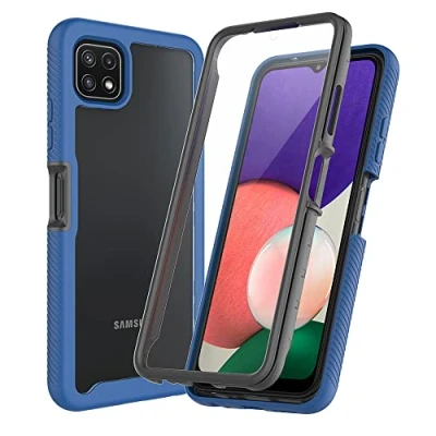 Immagine di XINNI Cover per Samsung Galaxy A22 5G, Protezione Schermo Integrata 360 Gradi Antiurto Custodia, Rugged Doppia Faccia Bumper Trasparente Full Guscio Fronte Retro Case, Blu Scuro
