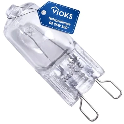 Immagine di VIOKS lampadina G9, 25 Watt, 230 V, ricambio per Bosch Siеmens 00607291, alogena da forno W, 300 gradi, con 2 connettori a forma di anello, G9