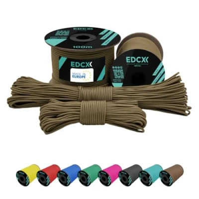 Immagine di EdcX 2 mm Nylon Paracord 275 (15, 30, 50 And 100 m) 100% Rope, 3 Strand Cord, Cord in Many Colours (Light Khaki, 15