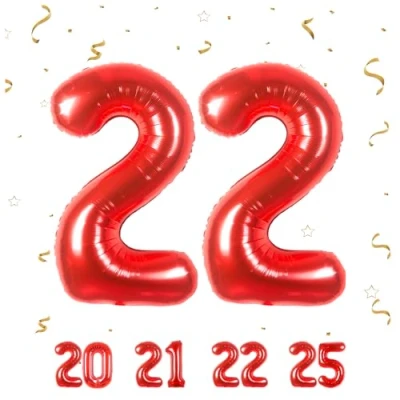 Immagine di Palloncini Compleanno 22 anni Rosso 101 CM Palloncino Numero Gonfiabile in Foil Decorazioni di un uomo donna Vola con l&#039;Elio
