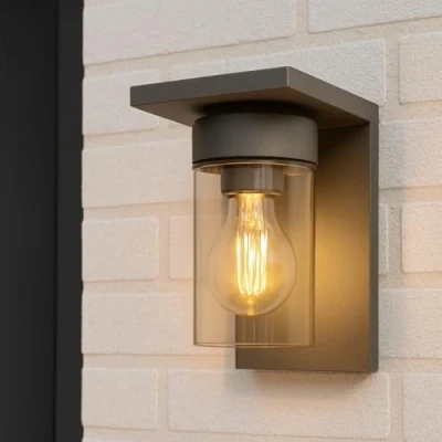 Immagine di CGC Lighting Lampada da parete Esterna Lanterna Grigio Scuro Diffusore Fumo IP54 Lampadina E27
