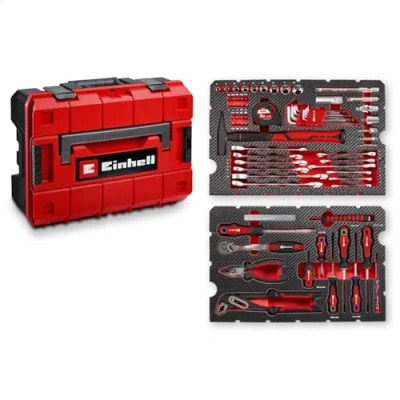 Immagine di Einhell e CASE originale da 80 pezzi (set di utensili alta qualità in una robusta valigetta plastica impilabile, ideale come attrezzatura base per la casa l&#039;officina)