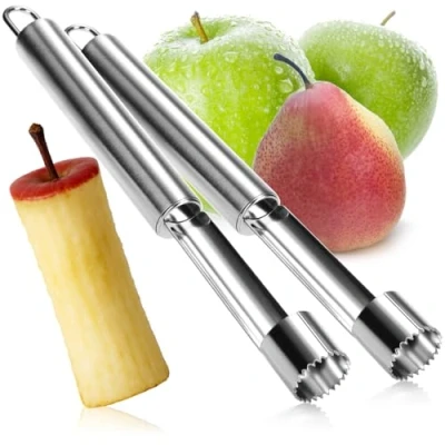 Immagine di COM FOUR® 2x torsolo per mele in acciaio inossidabile, pratico taglia con anello appenderlo, rimuove il torsolo, cotte e altro (002 pezzi di mela argento)