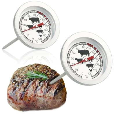 Immagine di com four® 2x Termometro per Arrosto in Acciaio Inossidabile Analogico Carne fino a 120C Griglia Ago 10 cm (002 pezzi)