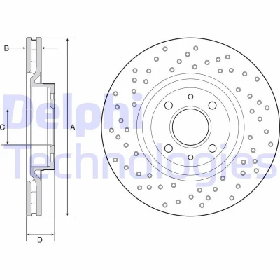 Immagine di DELPHI BG4943C Disco freno 284 22 4 ventilato, forato rivestito non trattato senza cuscinetto ruota, anello sensore ABS