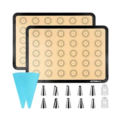 Immagine di Philorn Set Di Tappetini Da Forno in Silicone Riutilizzabile, Antiscivolo, Antiaderente, Facile Pulire, Spessore 0,7 Mm, Mappe Multifunzionali Flessibile E Non Tossico, Senza Bpa (Nero)