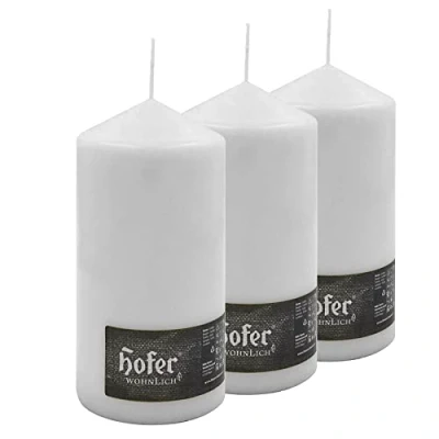 Immagine di Hofer Candele Grandi a Colonna Bianche 10 x 20 cm Set da 3 Decorative Cilindriche Lunga Durata di 110 Ore Cero Inodore Cera Antigoccia, No Fumo