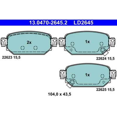 Immagine di ATE 13.0470 2645.2 Kit pastiglie freno con segnalatore acustico usura MAZDA: CX 3, 3 Hatchback, Sedan