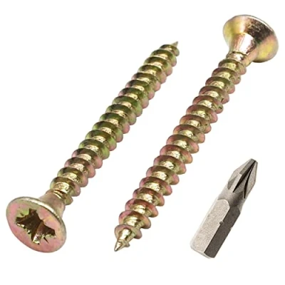 Immagine di Viti in acciaio zincato giallo da 3,5 x 35 mm, per legno e truciolare, vite universale Pozi Drive, testa svasata (confezione 500 unità, mm)