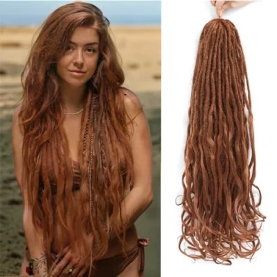Immagine di DT CHERYL Loose Wave Dreadlocks 24 Inch 10 Strands Double Ended Dreadlock Extensions With French Curly Ends, 0.6CM Thin Synthetic DE for Women (30#, Strands)