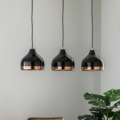 Immagine di Opviq Lampada a sospensione Yildo 6877 3 luci lineare nero/rame
