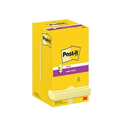 Immagine di Post it Foglietti Z Notes Super Sticky Canary Yellow, Confezione da 12 blocchetti, 90 Fogli Per blocco, 76 mm x mm, Giallo Appunti, Elenchi &amp; Promemoria