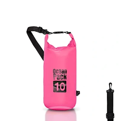 Immagine di Dry Bag, Borsa Sacca Zaino impermeabile Waterproof, chiusura a rotolo e tracolla, custodia per cellulare marsupio Mare Barca Pesca Rafting Spiaggia Sport Acquatici (Pink, 10l)