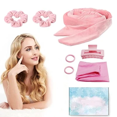 Immagine di Bigodini per ricci senza calore, in velluto tutta la notte, con fascia capelli, antiscivolo, forcina, set capelli lunghi e calore