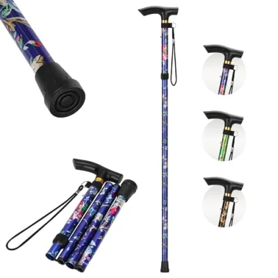 Immagine di supregear Bastone Pieghevole per Donne, da Passeggio Leggero con Motivo Floreale, Cinturino Polso e Manico a T, Viaggio Regolabile in Altezza su 5 Livelli Anziani Disabili