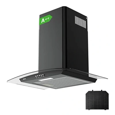 Immagine di CIARRA Classe A++ Cappa Aspirante 60 cm CBCB6506B 650 m3/h Cappe camino curve in vetro con 3 velocità a ricircolo aspirazione cucina aspiratore filtro carbone CBCF004