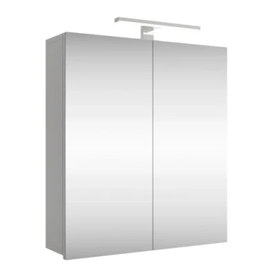Immagine di Planetmöbel Merkur Armadio a specchio con illuminazione, 60 cm di larghezza, specchio, illuminazione LED cromata, colore: bianco/grigio