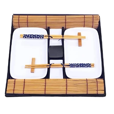 Immagine di Exzact Stile Orientale 10 Pezzi Set di Sushi 2 x Piatti di, vassoi Tuffo matite bambù bambù, Bastoncini Paia Bacchette