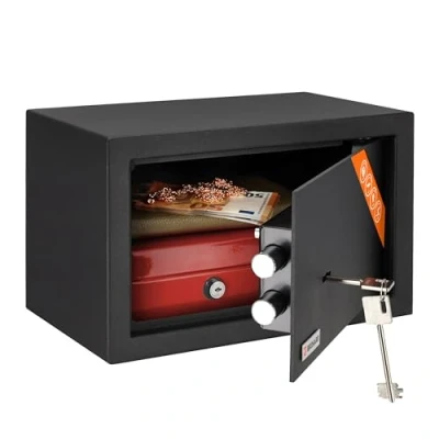 Immagine di Brihard Home cassaforte con chiave 20x31x20cm sicurezza in casa Cassetta di rinforzata per Finitura esterna antigraffio grigio titanio, 11L