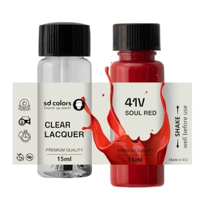 Immagine di SD COLORS Soul Red 41V Kit di riparazione con penna vernice per ritocchi, 15 ML, pennello, graffi e scheggiature, codice colore (vernice + lacca)