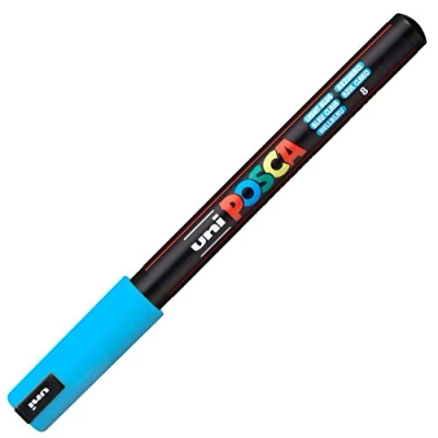 Immagine di Uni Posca PC 1MR Evidenziatore penna in vetro con punta a proiettile, tratto Extra Fine da 0,7 mm, blu chiaro