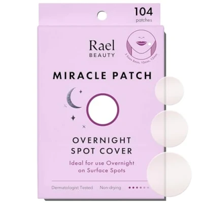 Immagine di Rael Miracle Notte Patch Brufoli Idrocolloide Pimple Patches, Cerotti Viso, Anti Acne, Adesivo Extra, 3 Taglie (104 Pezzi)