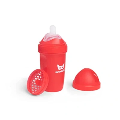 Immagine di Herobility Double Anti Colic Baby Bottle Award Winning Hero Bottles Soft Breast Like Teat, Easy Mixing Lid &amp; Net Safe Environment Friendly Materials 240ml/8.5 fl oz Red