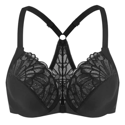 Immagine di MELENECA Donna Reggiseno Taglie Forti Apertura Davanti Pizzo Racerback con Ferretto Schwarz 10C