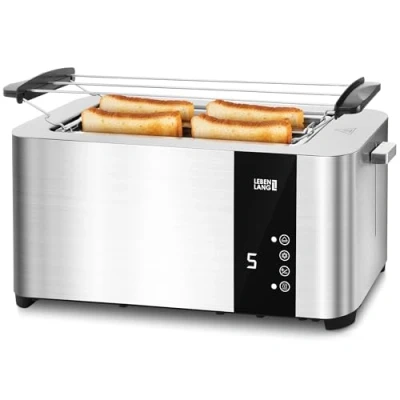 Immagine di LEBENLANG tostapane con pinze in acciaio inox 4 fette LED touchscreen &amp; 7 modalità I 1400W per toast farciti toaster Tosta pane professionale