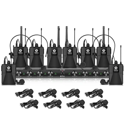 Immagine di D Debra Audio AU800 Pro Sistema microfonico wireless UHF a 8 canali con microfoni per cuffie cordless, ricevitore in metallo, ideale il karaoke e le feste chiesa(8*bodypack)