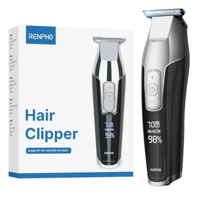 Immagine di RENPHO Tagliacapelli Professionale con Lama a T, Senza Fili Kit Taglio Peli Regolatore Barba per Uomo e Bambino, Ricaricabile Display LED Lining