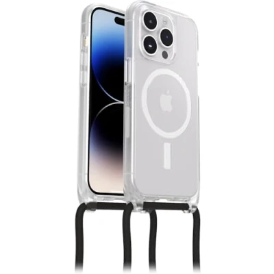 Immagine di Otterbox Cover React Necklace con MagSafe per iPhone 14 Pro, Custodia sottile, antishock cordino a collana, adattabile e intercambiabile, testata MIL STD 810G, Trasparente Senza Retail Package