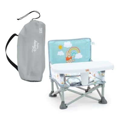 Immagine di Bright Starts, Rialzo per sedia portatile Pop ‘N Sit Winnie the Pooh di Disney, uso interno/esterno, sedile da pavimento con vassoio, verde chiaro, 6 mesi 3 anni