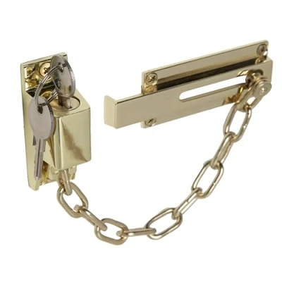 Immagine di XFORT Catena Per Porta Con Serratura, Di Sicurezza, Serrature Porte Interne, Limitatore Privacy E Meccanismo Blocco Sblocco A Chiave Esterna (Ottone lucido)