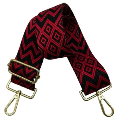 Immagine di Tracolla per Borsa Donna 5cm Larga Tracolla, Tracolle Regolabile, Cinghie con Fibbia Oro Borsetta, Crossbody in Tela Accessori DIY(Nero/Rosso), 17
