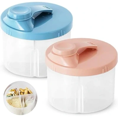 Immagine di Frogetu 2 Pezzi Portatile per Latte in Polvere Neonati Dosatore con Coperchio Girevole Sicuro, Contenitore Multifunzionale, 4 Compartimenti, Facile da Pulire