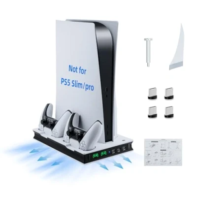 Immagine di Mcbazel Vertical PS5 Caricatore di Raffreddamento Stazione LED Multifunzionale Usb con Doppio Controller Ricarica per UHD/Digital Edition Bianco/Nero (Non Slim)